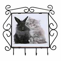 Cute Kitten with Rabbit Wrought Iron Key Holder Hooks