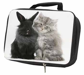 Cute Kitten with Rabbit Black Insulated School Lunch Box/Picnic Bag
