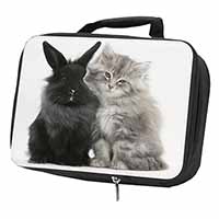 Cute Kitten with Rabbit Black Insulated School Lunch Box/Picnic Bag