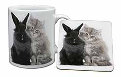 Cute Kitten with Rabbit Mug and Coaster Set