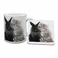 Cute Kitten with Rabbit Mug and Coaster Set