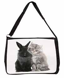 Cute Kitten with Rabbit Large Black Laptop Shoulder Bag School/College