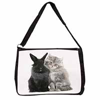 Cute Kitten with Rabbit Large Black Laptop Shoulder Bag School/College