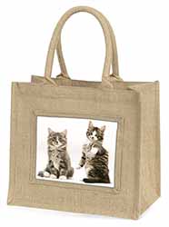 Tabby Cats Natural/Beige Jute Large Shopping Bag