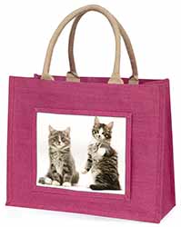 Tabby Cats Large Pink Jute Shopping Bag