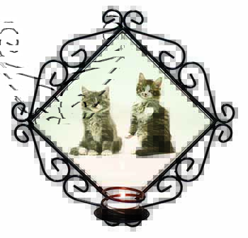 Tabby Cats Wrought Iron Wall Art Candle Holder