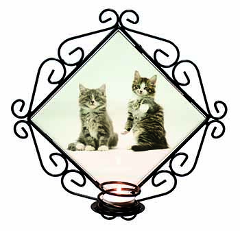 Tabby Cats Wrought Iron Wall Art Candle Holder