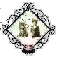 Tabby Cats Wrought Iron Wall Art Candle Holder