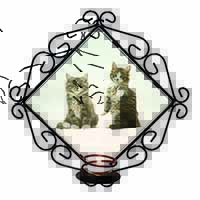 Tabby Cats Wrought Iron Wall Art Candle Holder