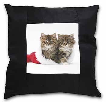 Christmas Kittens Black Satin Feel Scatter Cushion