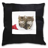 Christmas Kittens Black Satin Feel Scatter Cushion