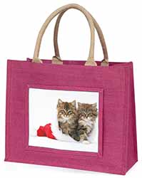 Christmas Kittens Large Pink Jute Shopping Bag