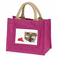 Christmas Kittens Little Girls Small Pink Jute Shopping Bag