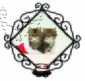 Christmas Kittens Wrought Iron Wall Art Candle Holder