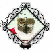 Christmas Kittens Wrought Iron Wall Art Candle Holder