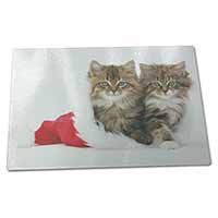 Large Glass Cutting Chopping Board Christmas Kittens