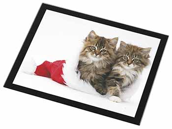 Christmas Kittens Black Rim High Quality Glass Placemat