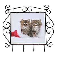 Christmas Kittens Wrought Iron Key Holder Hooks