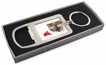 Christmas Kittens Chrome Metal Bottle Opener Keyring in Box