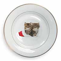 Christmas Kittens Gold Rim Plate Printed Full Colour in Gift Box