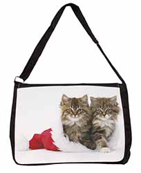 Christmas Kittens Large Black Laptop Shoulder Bag School/College