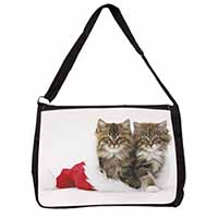 Christmas Kittens Large Black Laptop Shoulder Bag School/College