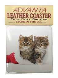 Christmas Kittens Single Leather Photo Coaster