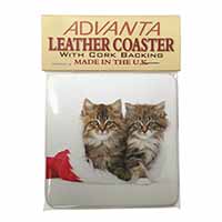 Christmas Kittens Single Leather Photo Coaster