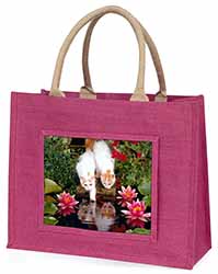 Turkish Van Cats by Fish Pond Large Pink Jute Shopping Bag