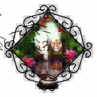 Turkish Van Cats by Fish Pond Wrought Iron Wall Art Candle Holder