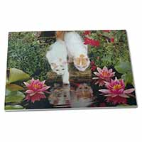 Large Glass Cutting Chopping Board Turkish Van Cats by Fish Pond