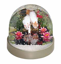 Turkish Van Cats by Fish Pond Snow Globe Photo Waterball