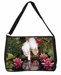 Turkish Van Cats by Fish Pond Large Black Laptop Shoulder Bag School/College