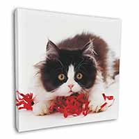 Kitten with Red Ribbon Square Canvas 12"x12" Wall Art Picture Print