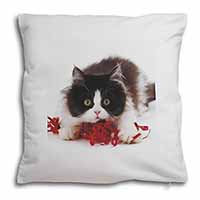 Kitten with Red Ribbon Soft White Velvet Feel Scatter Cushion