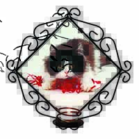 Kitten with Red Ribbon Wrought Iron Wall Art Candle Holder