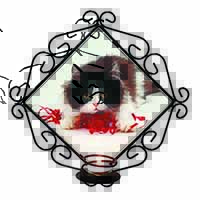 Kitten with Red Ribbon Wrought Iron Wall Art Candle Holder
