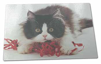 Large Glass Cutting Chopping Board Kitten with Red Ribbon