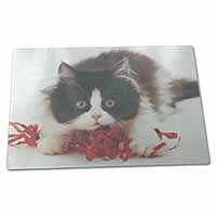Large Glass Cutting Chopping Board Kitten with Red Ribbon