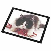 Kitten with Red Ribbon Black Rim High Quality Glass Placemat