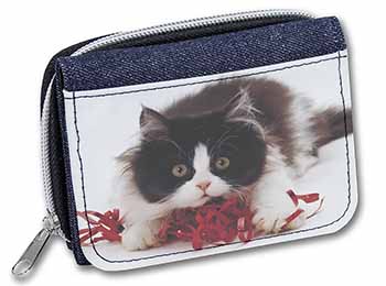 Kitten with Red Ribbon Unisex Denim Purse Wallet