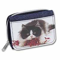 Kitten with Red Ribbon Unisex Denim Purse Wallet