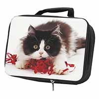 Kitten with Red Ribbon Black Insulated School Lunch Box/Picnic Bag