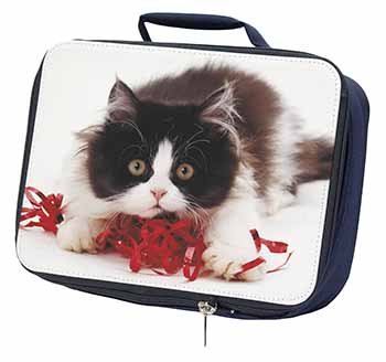 Kitten with Red Ribbon Navy Insulated School Lunch Box/Picnic Bag