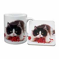Kitten with Red Ribbon Mug and Coaster Set