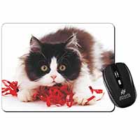 Kitten with Red Ribbon Computer Mouse Mat