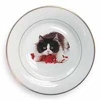 Kitten with Red Ribbon Gold Rim Plate Printed Full Colour in Gift Box