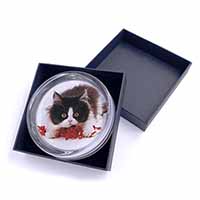 Kitten with Red Ribbon Glass Paperweight in Gift Box