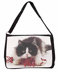 Kitten with Red Ribbon Large Black Laptop Shoulder Bag School/College