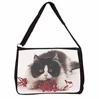 Kitten with Red Ribbon Large Black Laptop Shoulder Bag School/College